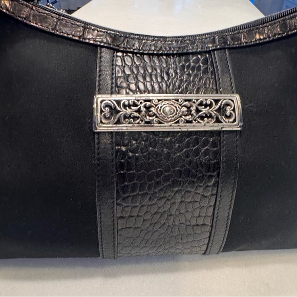 Brighton black purse shoulder bag nylon & croc embossed Leather silver detail - Picture 2 of 14